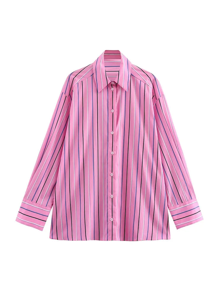 Aiertu  -  Women Summer Shirts Blouses Tops New Fashion Loose Striped Turn-down Collar Female Elegant Street Top Clothing Aiertu