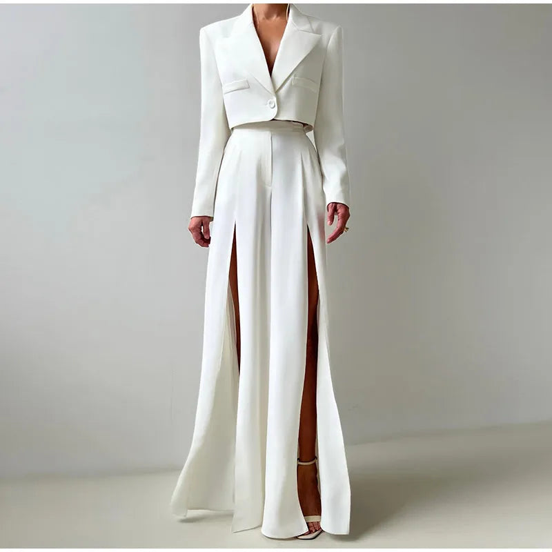 Aiertu  -  Chic Pants Set Women Swing Collar Sleeveless Crop Top High Waist Split Long Pant Female Sets 2025 Spring Casual Street Lady Suit Aiertu