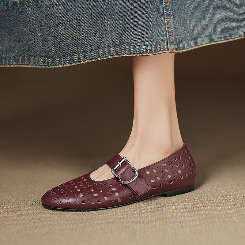 Aiertu  Round Toe Women Ballet Flats Fashion Shoes Genuine Leather Spring Ladies Elegant Mary Jane Loafers Shoes Comfort Casual Flats Aiertu
