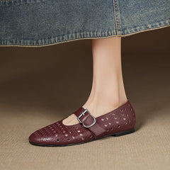 Aiertu  Round Toe Women Ballet Flats Fashion Shoes Genuine Leather Spring Ladies Elegant Mary Jane Loafers Shoes Comfort Casual Flats Aiertu