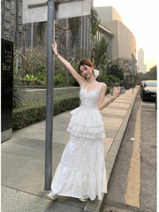 Aiertu  -  White Dress Ladies Temperament Patchwork Lace Two-piece Suit Spring Summer 2025 New Elegant Princess Dress Simplicity Suit Aiertu