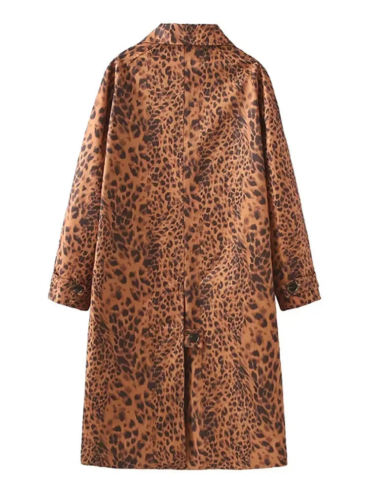 Aiertu  -  Women Fashion Leopard Print Lapel Suede Trench Coat Autumn Casual Long Sleeved Buttoned Jacket 2026 Lady High Street Outercoat Aiertu