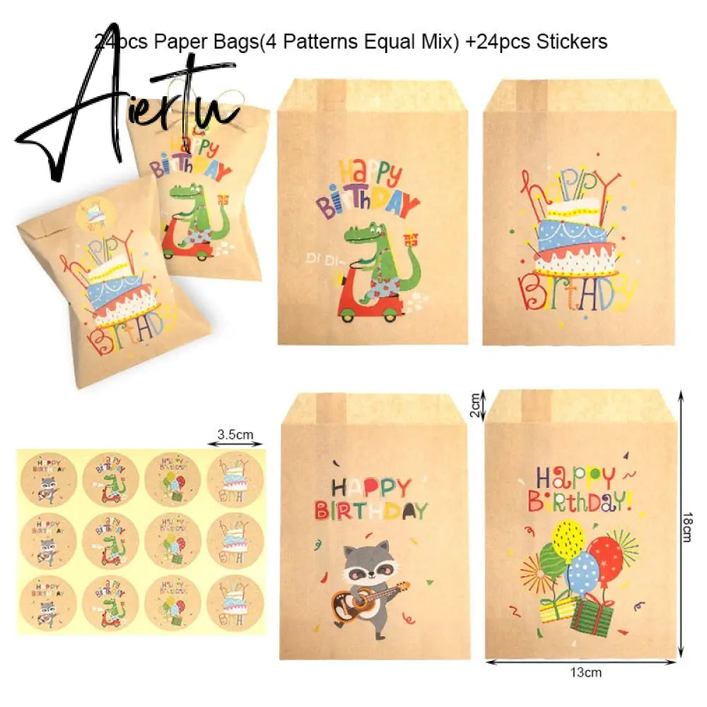 24Sets Christmas Kraft Paper Bags Santa Claus Snowman Fox Holiday Xmas Party Favor Bag Candy Cookie Pouch Gift Wrapping Supplies Aiertu