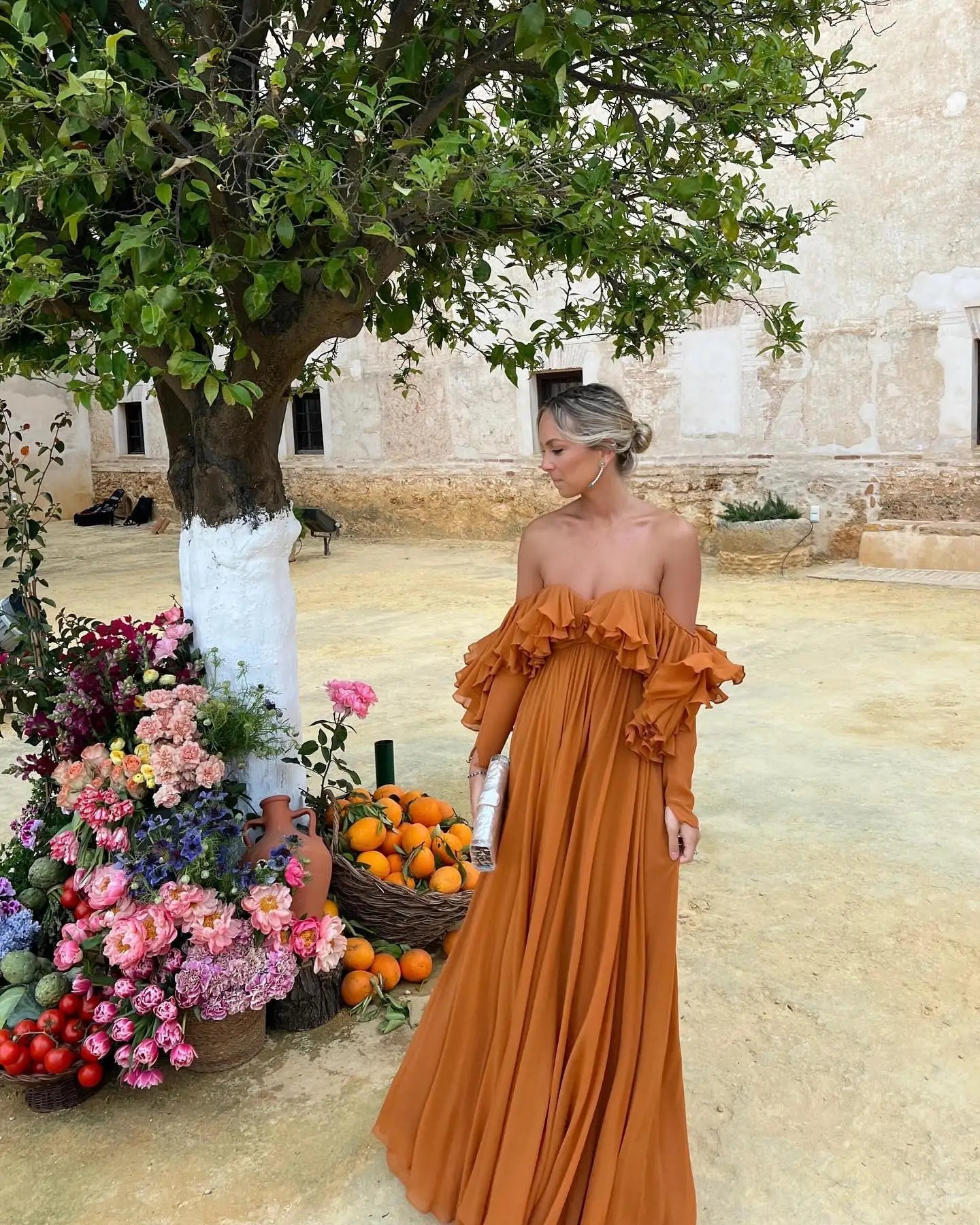 Aiertu  -  Summer Elegant Solid Ruffles Maxi Dress For Women Fashion Off Shoulder High Waist Robe  Chic Female Evening Party Vestidos Aiertu