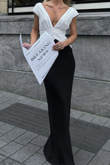 Aiertu  -  Sexy Backless Ruched Contrast V Neck Long Dresses Aiertu