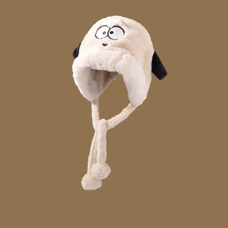 Aiertu  -  Winter Cute Fleece Beanie Hat For Women Girl Cartoon Big Eyes Plush Long Ears Soft Warm Skullies Hat Thickened Earflap Party Cap Aiertu
