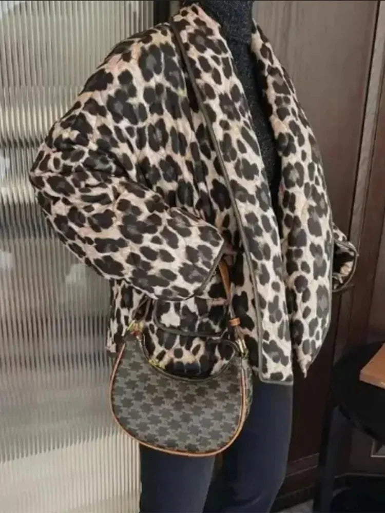 Aiertu  -  Women Casual Leopard Printed Cotton Jacket Fashion Lapel Long Sleeved With Pockets Cardigan 2026 Autumn Winter Lady Chic Coats Aiertu