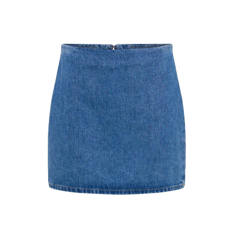 Aiertu  -  Solid Denim Women Skirt Suits Turn-down Collar Single Breasted Top High Waist Mini Skirts 2025 Summer New Fashion Female Sets Aiertu