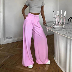 Aiertu  -  2026 Summer Slim Wide Leg Suit Pants High Waist Pants French Pink Casual Floor Towers Women's Versatile Draping Feel Trousers Aiertu