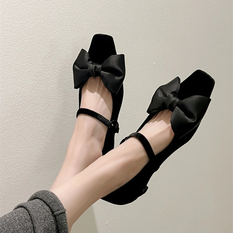 Aiertu  -  Designer Women's Mary Jane Shoes Elegant Low Heel Butterfly-Knot Fashionable Party Dress Footwear Aiertu