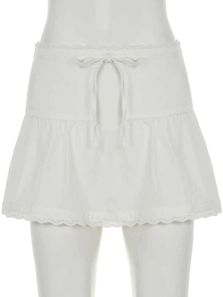 Aiertu  -  Lace Patchwork Fold Texture Solid Short Skirt Slim Zip All-match Casual Streetwear Outfits Hottie Basic Bottoms Aiertu
