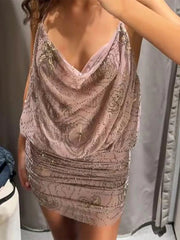 Aiertu  Chic Floral Sequin Bead Embroidery Ruffle Sling Dress For Women Y2k Sleeveless Backless Evening Dress Vacation Beach Party Robes Aiertu