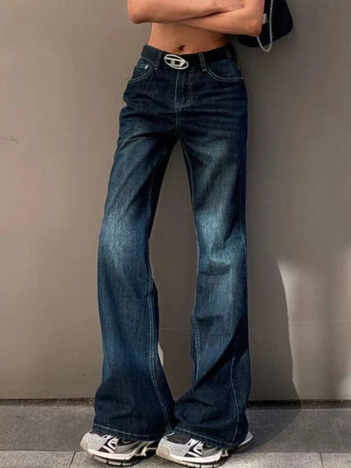 Aiertu  Vintage Washed Distressed Flare Jeans Aiertu