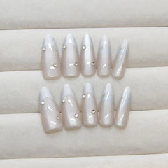 Aiertu  -  30PCS Fashion Glitter False Nail French Long Almond Fake Nail Press on Nails Full Cover Nail Tips for Women Girl Nail Art Aiertu