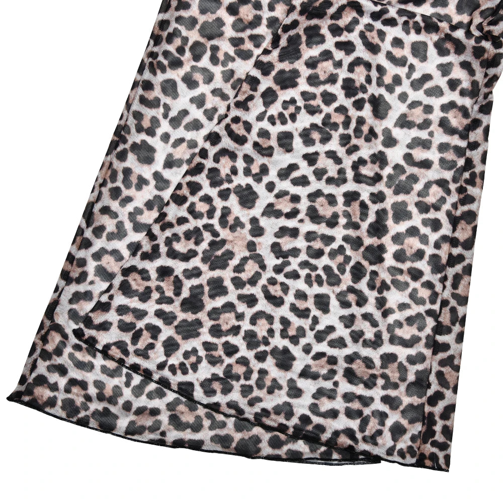 Aiertu  -  Sexy See Through Print Leopard Mesh Women Pant High Waist Flare Pant Female Spring Loose Casual Vacation Party Beachwear Aiertu