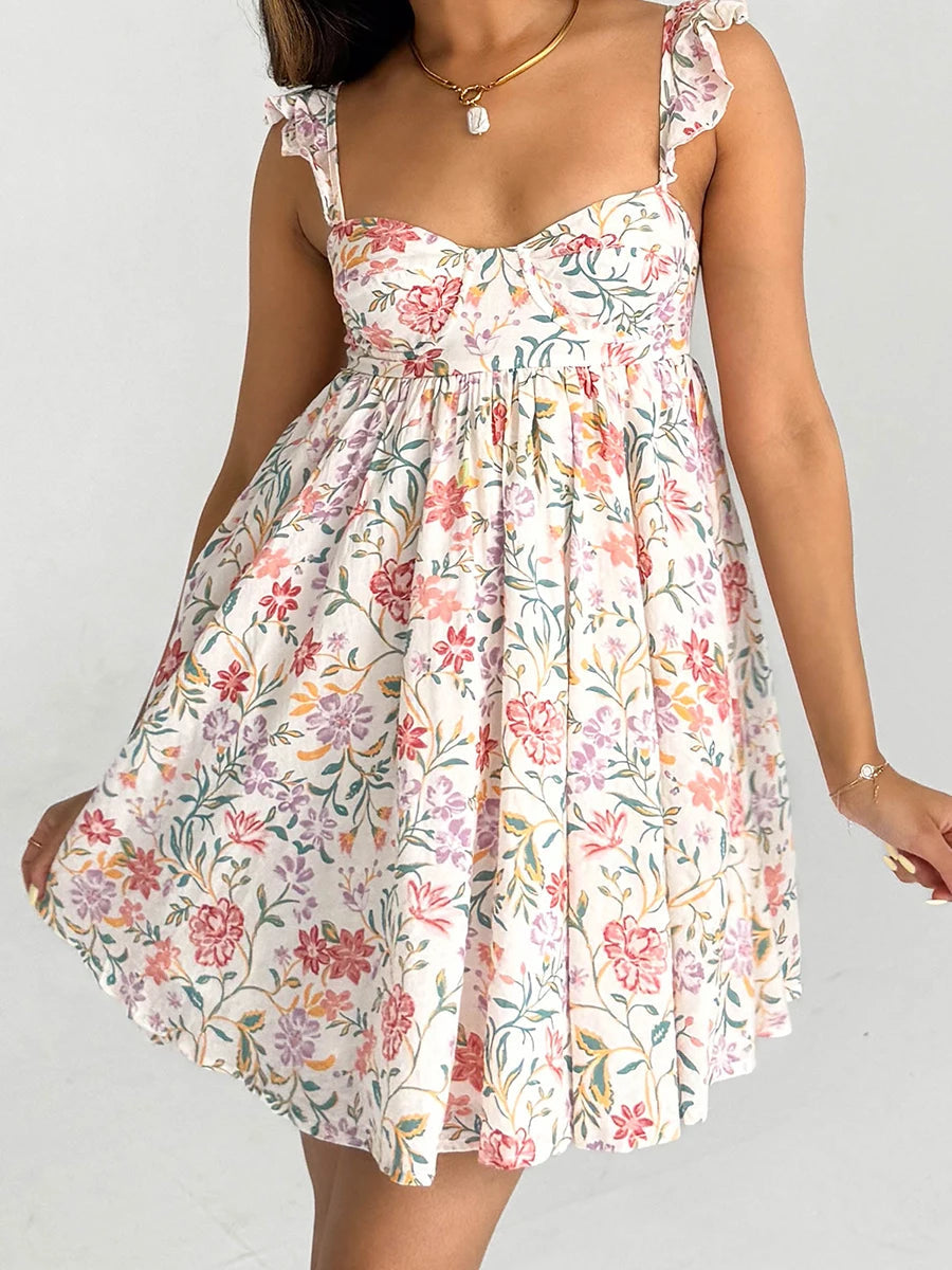 Aiertu  -  Women V-Neck Maxi Dress Sleeveless Ruffle Floral Print Boho Beach Dress Summer Casual Long Dress with Pockets Aiertu