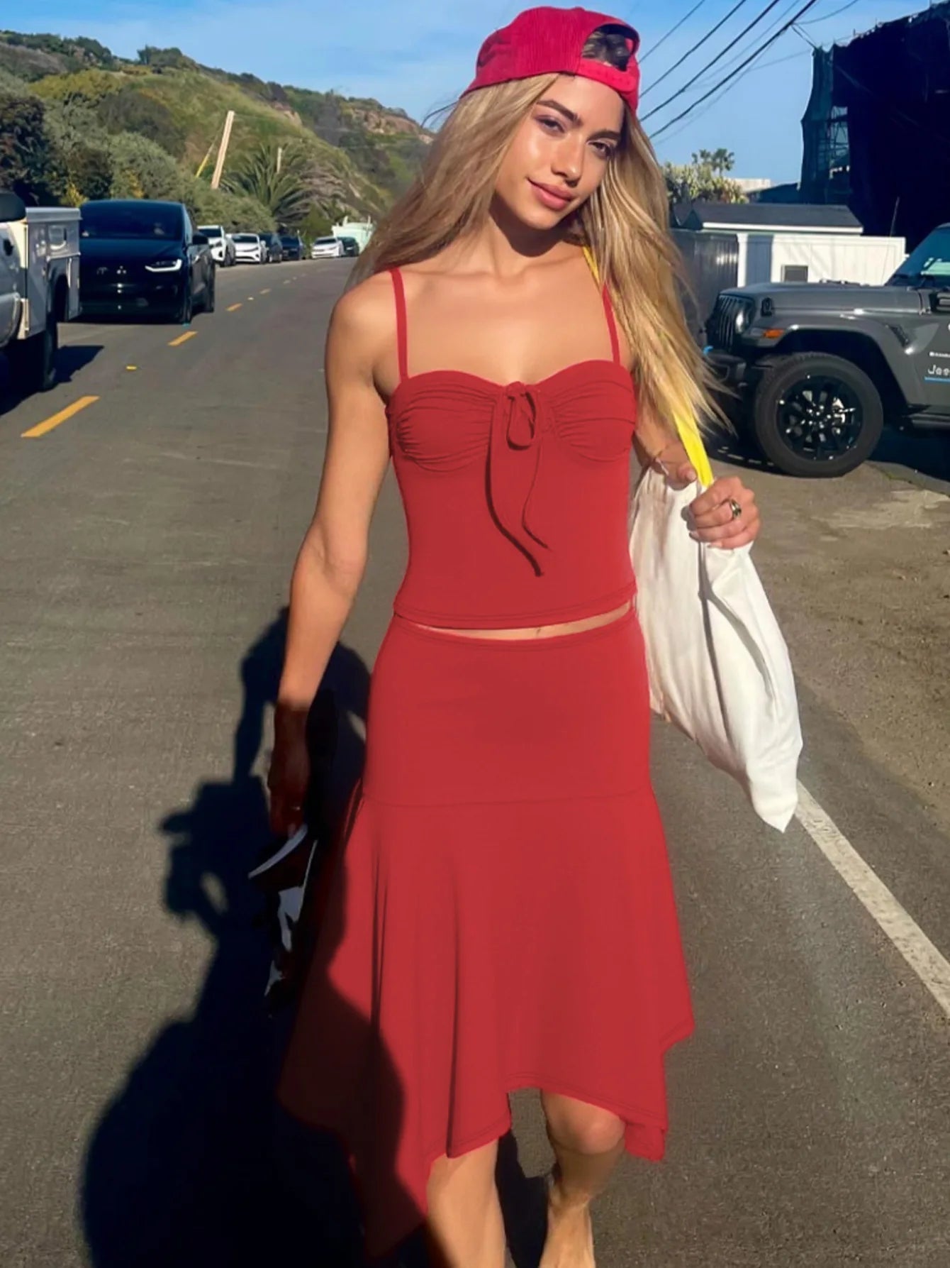 Aiertu  -  Sling Skirt Suit Women's Sleeveless Solid Slim T shirt Top Irregular Long Skirt High Waist Casual 2026 Summer Fashion Set Aiertu