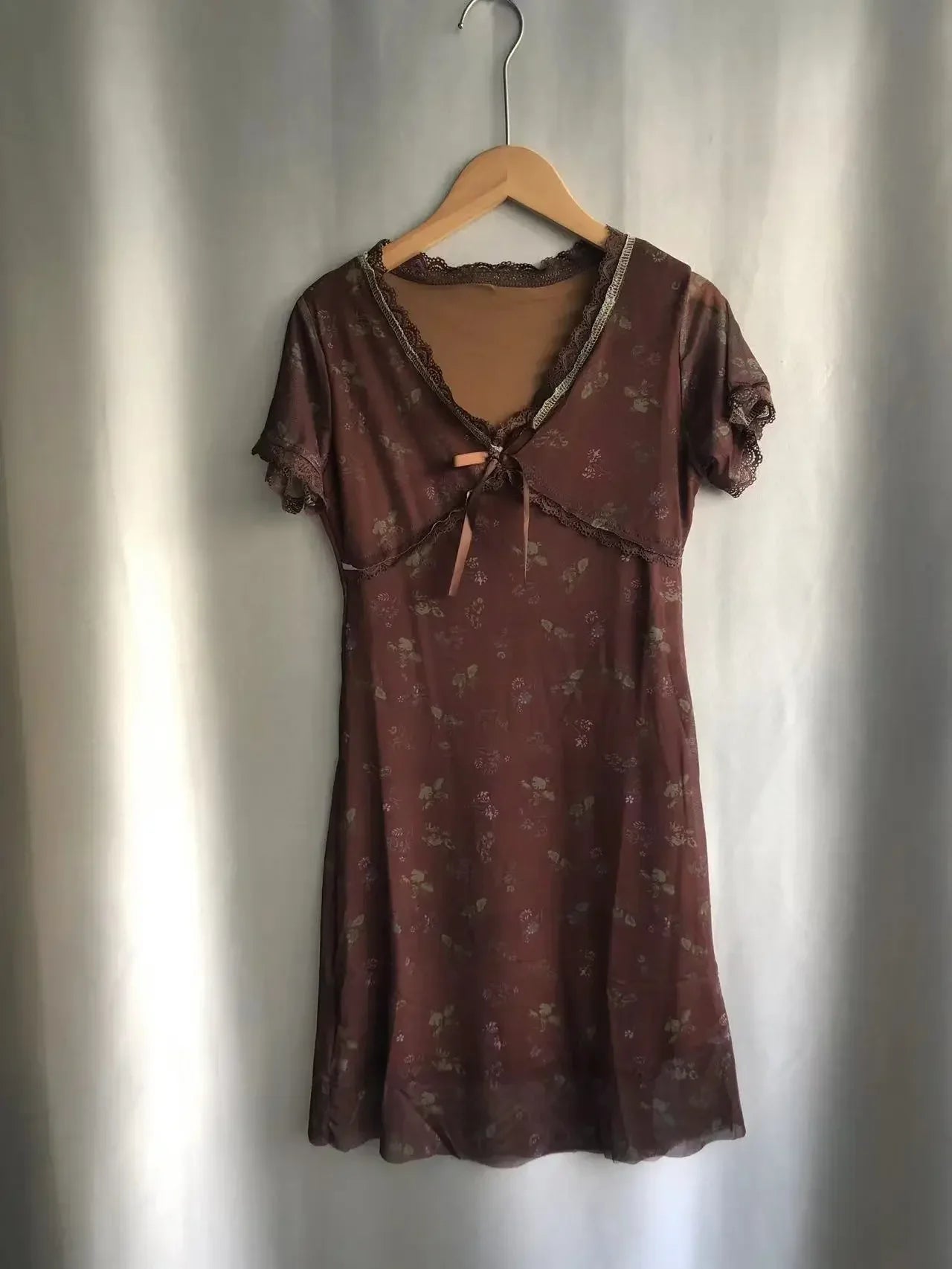 Aiertu  -  American Vintage Fairt Patchwork Lace V Neck Women Clothing High Street Flower Print Harajuku Dress Spliced Short Dresses Aiertu