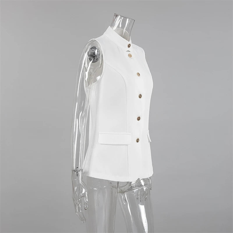 Aiertu  -  New Summer Women Vest Shirt Elegant Office Lady Tops Female Sleeveless White Shirt Stand Collar White Slim Tank 여성나시 Aiertu