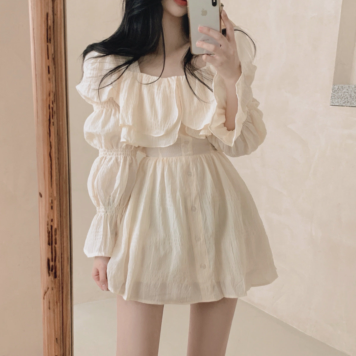 Aiertu - Aesthetic Ruffled Square Neck Mini Dress Aiertu
