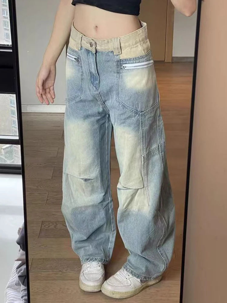 Aiertu  Vintage Women Y2K Jeans High Waist American Streetwear Denim Pants Loose Casual Hip Hop Bf Fall Winter Wide Leg Trousers Aiertu