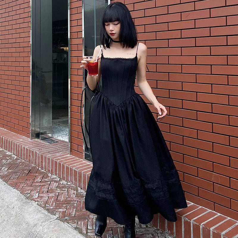 Aiertu - Lace Up Corset Black Maxi Dress Aiertu