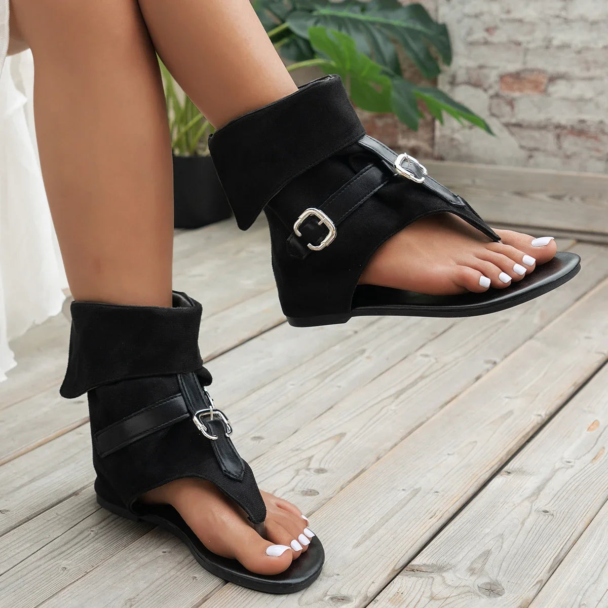 Aiertu  -  New Round Toe Clip Toe Sexy Rear Zipper Beach Shoes in Summer Stylish Comfortable Solid Color Non-slip Exposed Toe Flat Sandals Aiertu