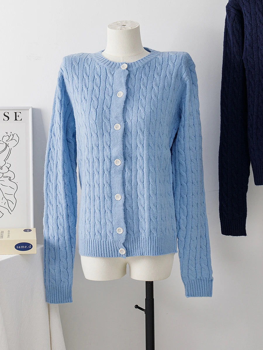 Aiertu  -  Gray Twisted Slim Sweater Cardigan Women O-Neck Single Breasted Long Sleeve Jumper American Vintage Fashion Knit Outerwear New Aiertu