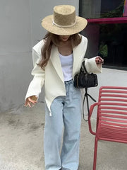Aiertu  -  Fashion White Irregular Suit Jacket For Women Elegant Lapel Long Sleeve Short Blazer Coat 2026 Chic Lady Street Outerwear Aiertu