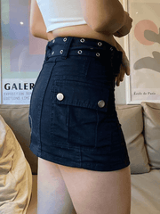 Aiertu  -Buckle Belt Denim Cargo Mini Skirt aiertu