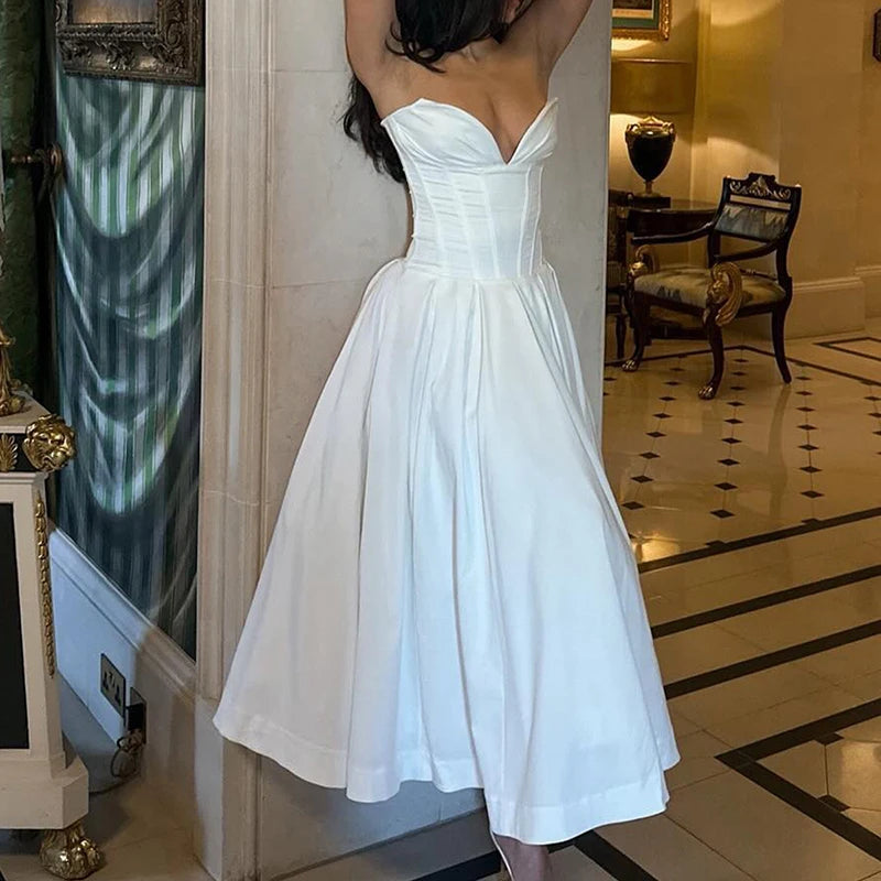 Aiertu  -  Elegant Sleeveless Solid Color Long Dress Fashion Hight Waist Slim Pleated Party Dress Women Sexy Sheath Backless Evening Dress Aiertu