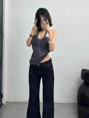 Aiertu  -  Y2k Aesthetic Sexy Women Halter Tank Tops Streetwear Vintage Pleated Grunge Tanks Backless Harajuku Summer Cropped Camisole Aiertu
