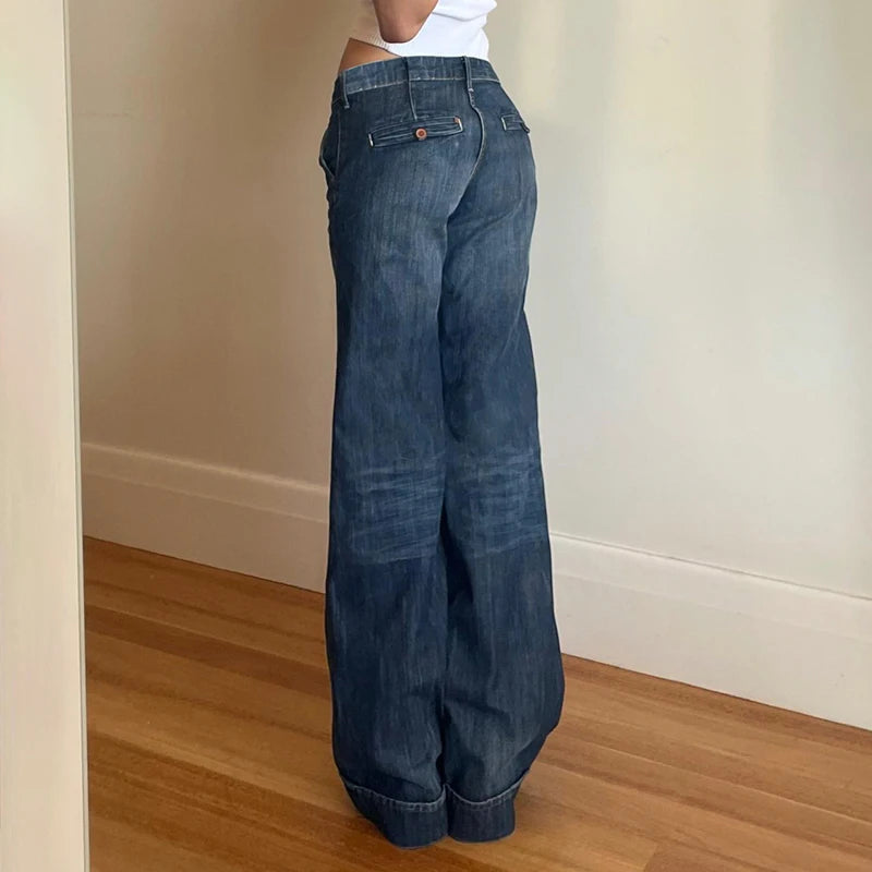 Aiertu  -  Y2K Straight Jeans Women Fashion High Street Loose Fit Denim Pants 2000s Casual Female Retro Trousers Autumn Outfits Aiertu