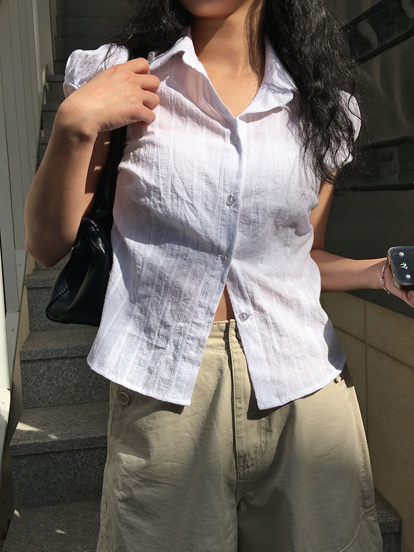 Aiertu - summer inspo Hot White Solid Single Breasted Turn Down Collar Casual Shirts Women Simple Puff Sleeve Japanese Y2K Preppy Summer Tops Aiertu