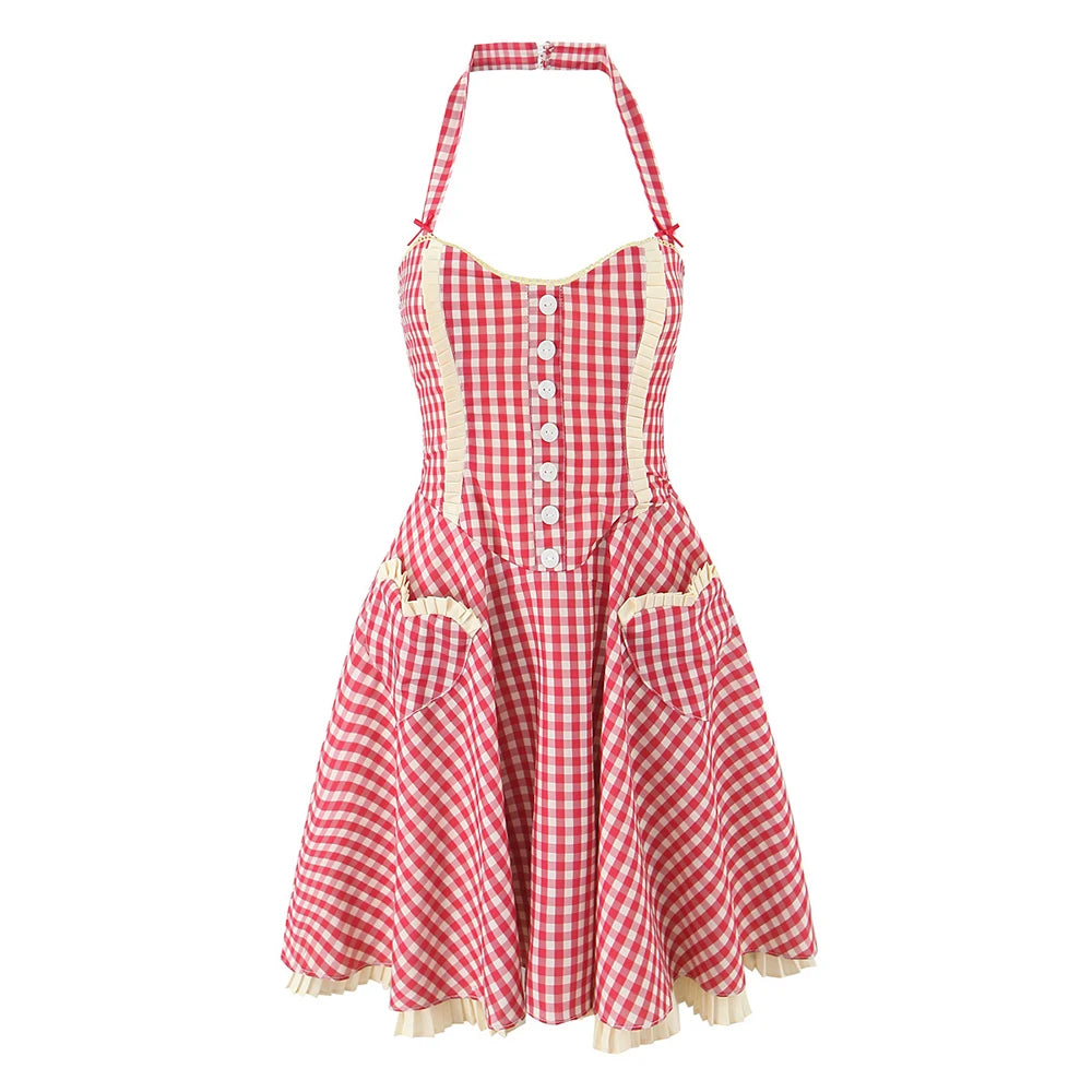 Aiertu  -  Solid Spliced Button Slimming Dresses for Women Square Neck Sleeveless High Waist Temperament Dress Female Aiertu