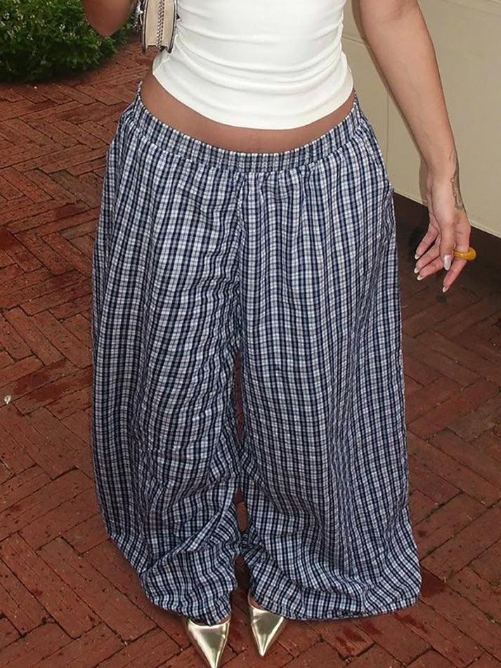 Aiertu  -  Vintage Contrast Plaid Loose Casual Pants Aiertu