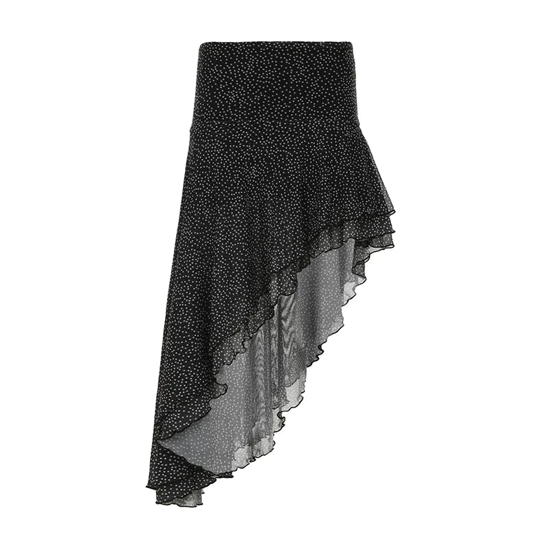Aiertu  -  Vintage Polka Dot Print Midi Skirt Elegant Retro Low Rise Loose Irregular Skirts for Women Y2k Aesthetic Clothing Summer Aiertu