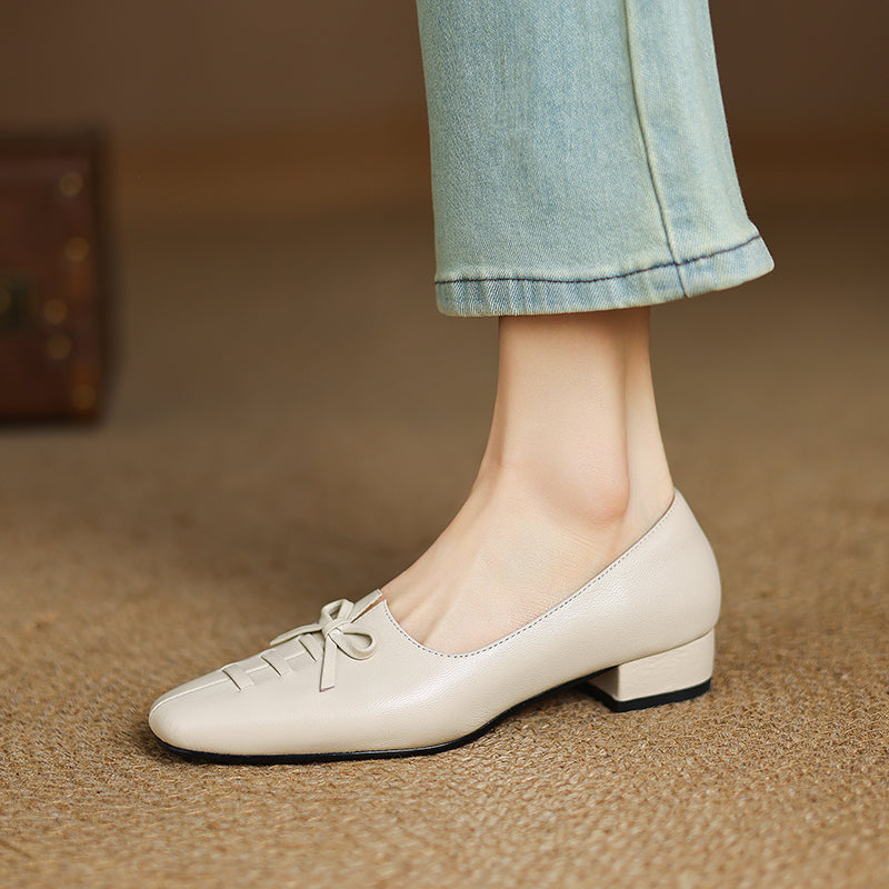 Aiertu  -  New Arrival Soft Genuine Leather Women Heels Shoes Square Toe Comfortable Fashion Casual Low Heel Shoes Four Seasons Shoes Aiertu