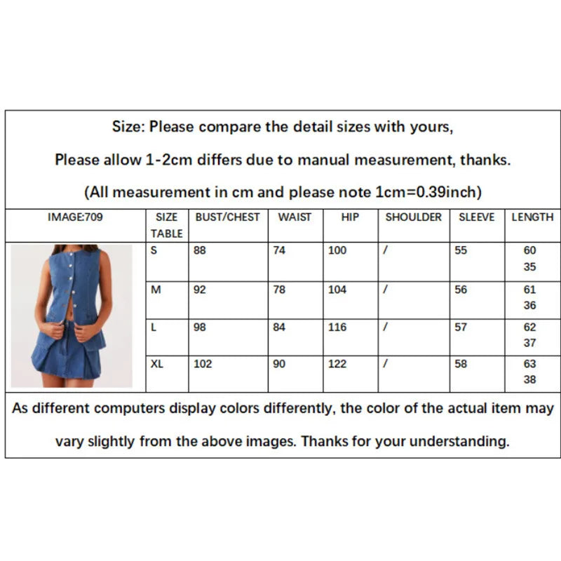 Aiertu  -  2025 Spring New Denim Mini Pleated Skirt Sets For Women Single Breasted Tank Tops Y2K Short Skirt 2 Pieces Sets Lady Chic Outfit Aiertu