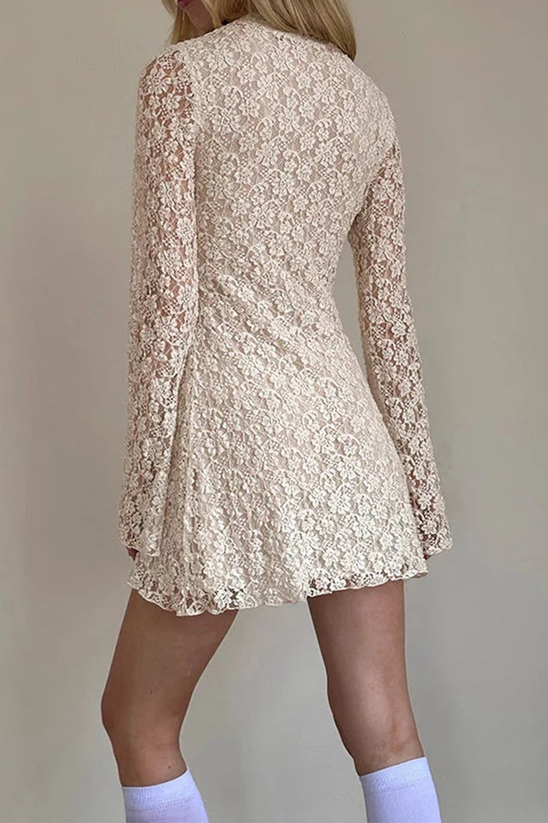 Aiertu  -  Sexy Lace Buttons Mandarin Collar Lace Dress Dresses Aiertu