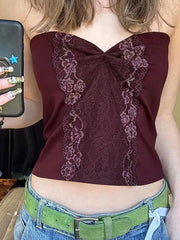 Aiertu  Vintage Lace Ruched Tube Top Aiertu