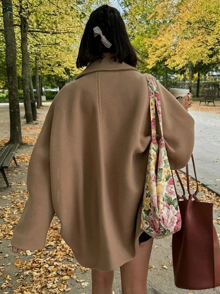 Aiertu  -  Turn Down Collar Batwing Sleeve Women Coat Winter Autumn New Coat Casual Lady Long Thick Jacket Loose Outerwear Aiertu