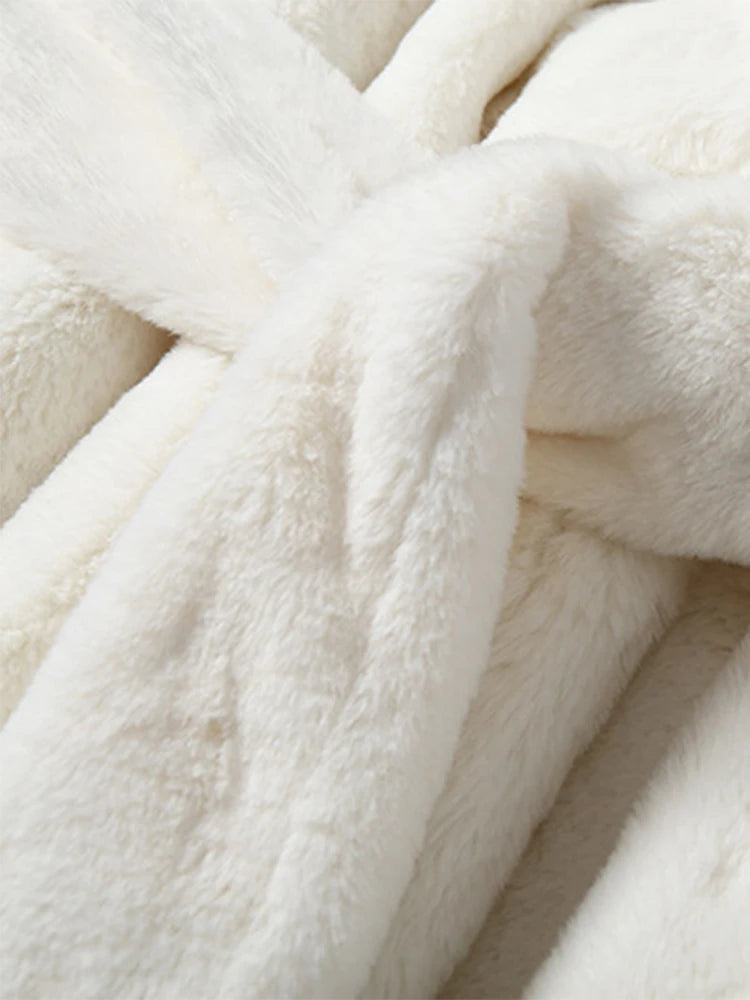 Aiertu  -  casual winter outfits Winter Long White Fluffy Warm Oversized Faux Fur Coat Women with Hood Lapel Sashes Loose Korean Fashion Outerwear Aiertu