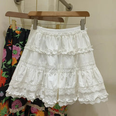 Aiertu  -  Lace Trim Fungus Mini Skirt Women Summer Elastic Waist White Ruffle A-line Faldas Korean Fashion Casual Simple Skirts 2025 New Aiertu