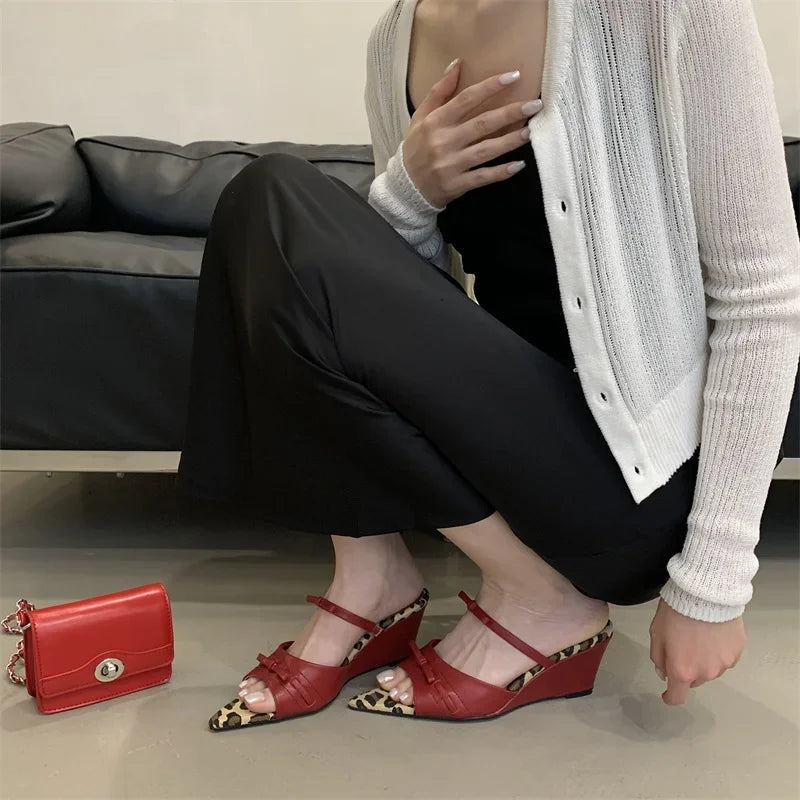 Aiertu  -   Summer Designer Wedges Slippers Women Pointed Toe Thin Low Heels Party Ladies Slide Shoes Zapatos De Mujer Aiertu
