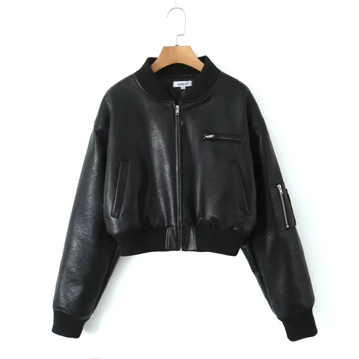 Aiertu  -  Lapel Cotton Leather Jacket Woman Short Retro Zipper Cardigan PU Jacket Solid 2025 Spring New female High Street Outwaer Aiertu