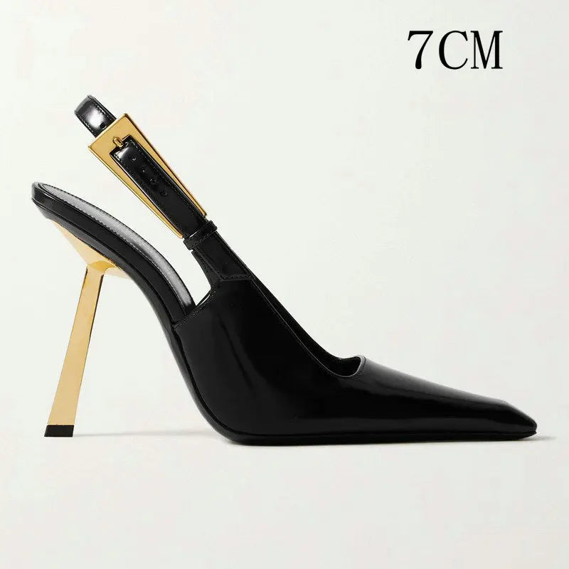 Aiertu  -  Spring And Summer New Black Patent Leather High Heels Women Slim Heel Shoes Temperament Minority Pointed Sandals Aiertu
