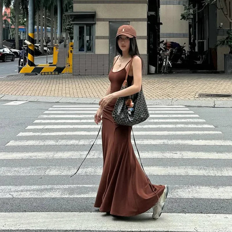Aiertu  Women Bodycon High Waist Camisole Dress 2025 Summer Slim Sexy Backless Patchwork Sundress Vacation Beach Party Dresses Aiertu