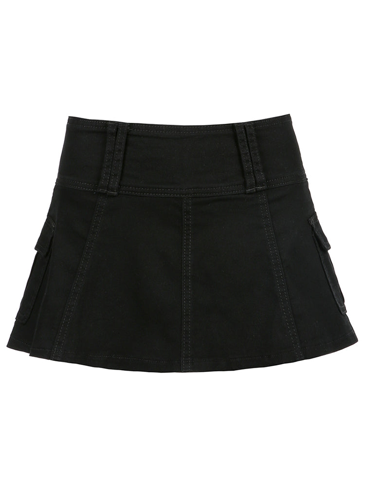 Aiertu - summer inspo Hot White A Line Y2K Denim Shorts Skirts Womens Black Side Pocket Casual Cargo Jean Skirt Simple Preppy Golf Tennis Outfits Aiertu