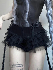 Aiertu  -  Frilly Lace Mesh Micro Mini Shorts for Girls Gyaru Japanese 2000s Y2k Gothic Clothes White Black Shorts P84-CI20 Aiertu